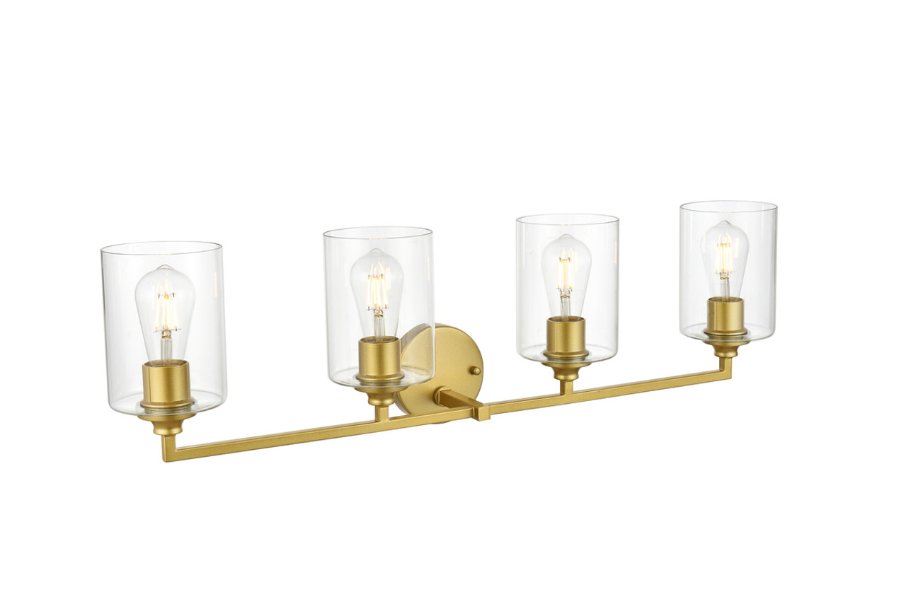 Living District LD7315W33BRA Mayson 4 light Brass and Clear Bath Sconce