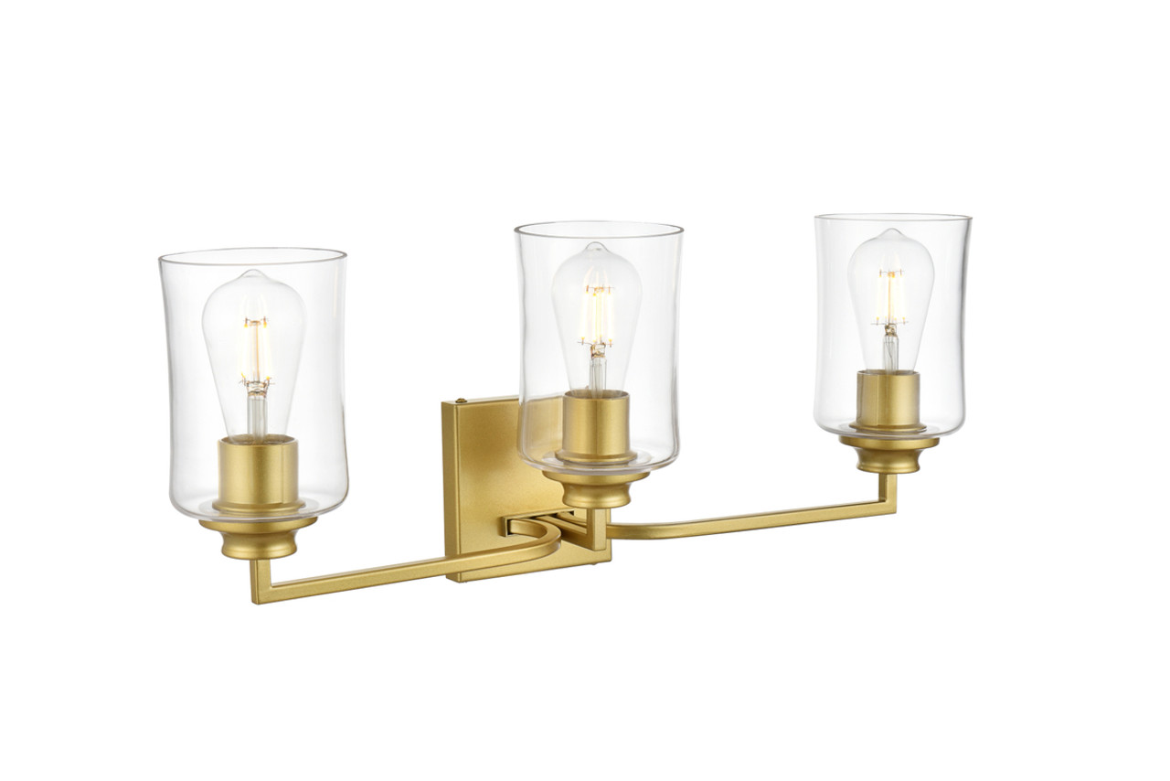 Living District LD7314W23BRA Ronnie 3 light Brass and Clear Bath Sconce