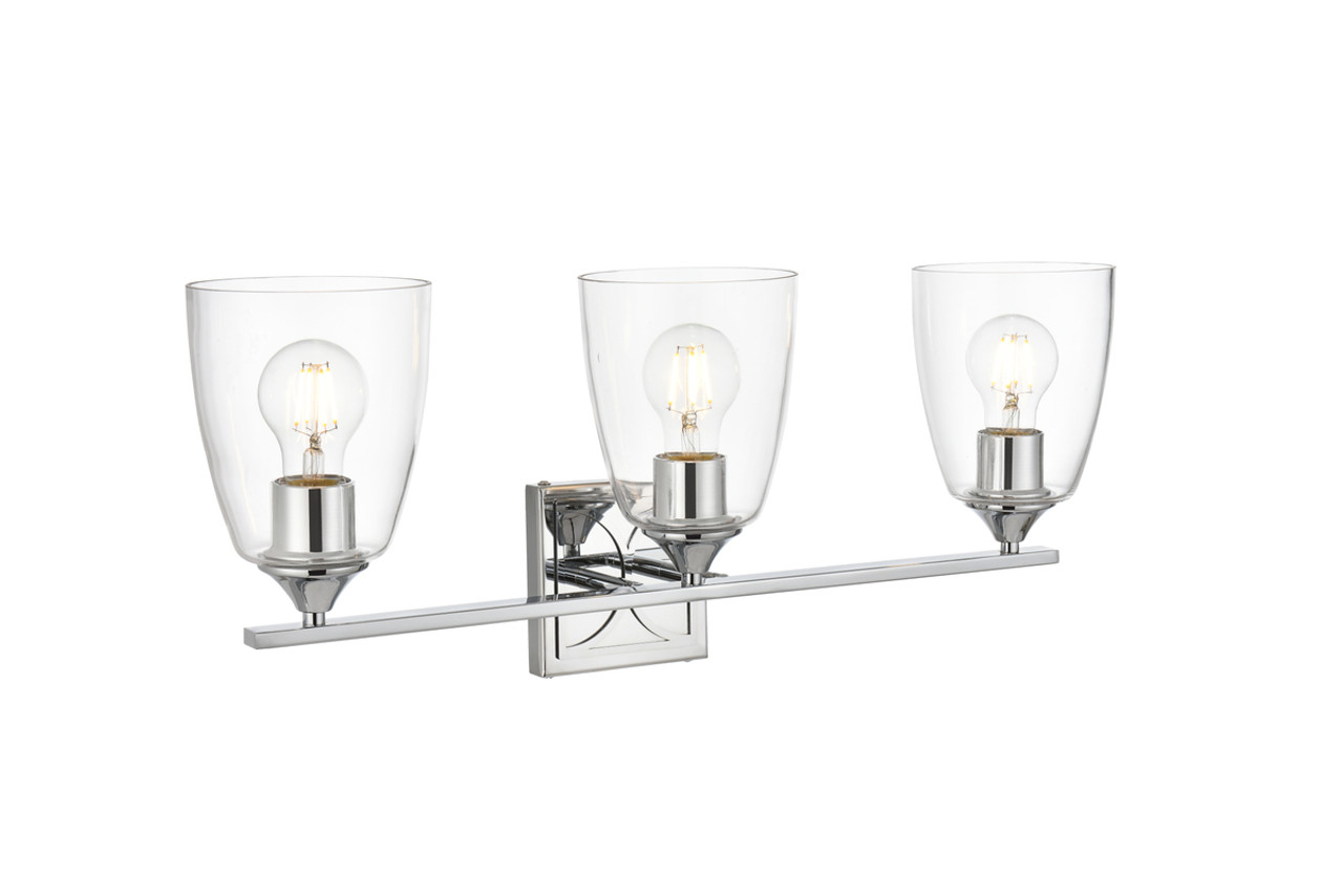Living District LD7309W24CH Harris 3 light Chrome and Clear Bath Sconce