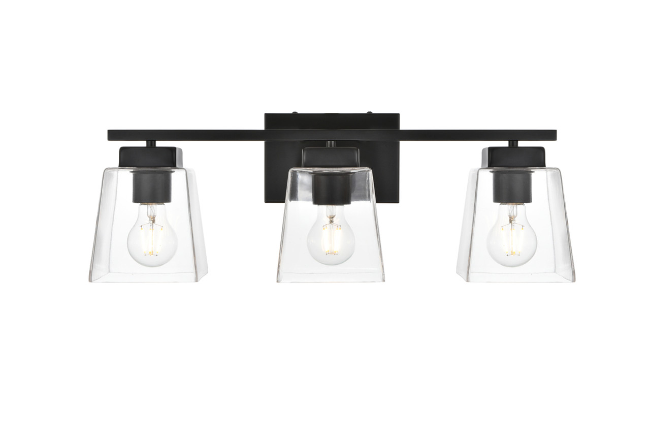Living District LD7312W23BLK Merrick 3 light Black and Clear Bath Sconce