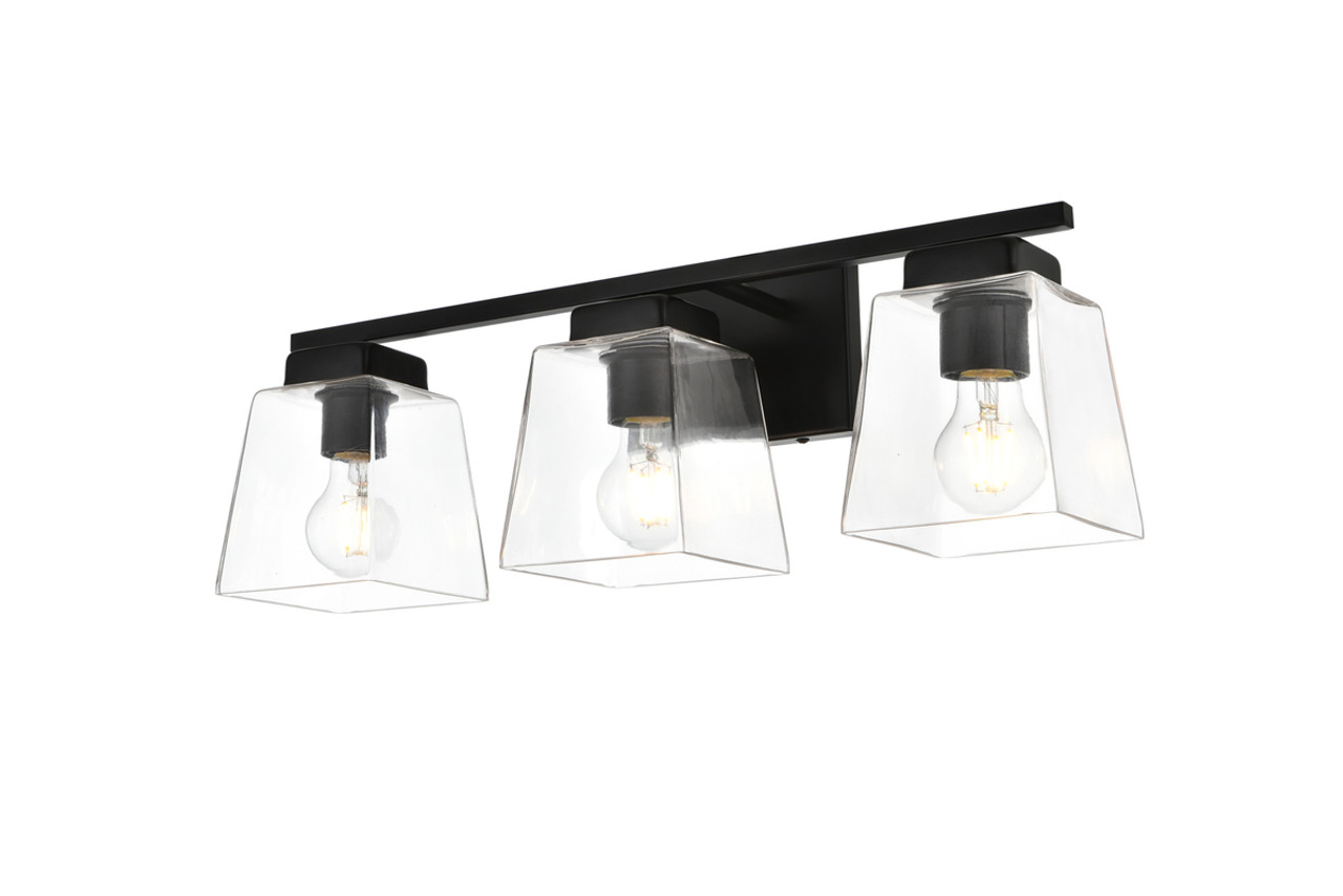 Living District LD7312W23BLK Merrick 3 light Black and Clear Bath Sconce