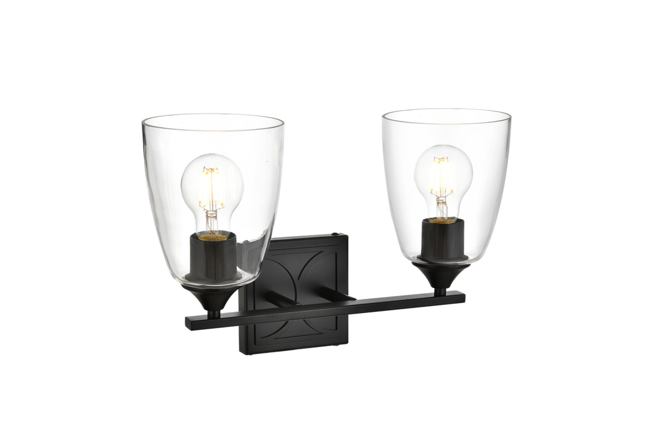 Living District LD7309W15BLK Harris 2 light Black and Clear Bath Sconce