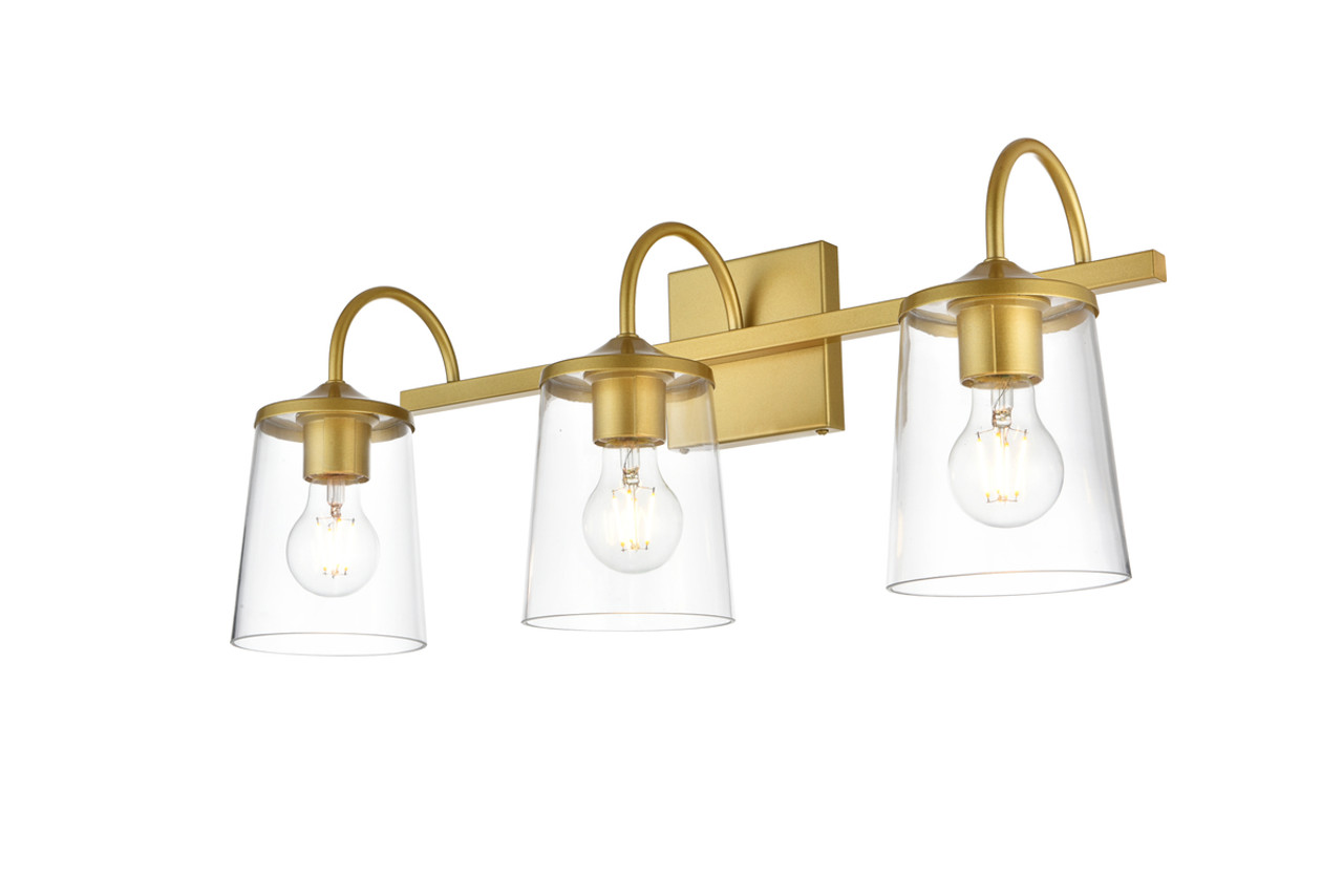 Living District LD7313W24BRA Avani 3 light Brass and Clear Bath Sconce