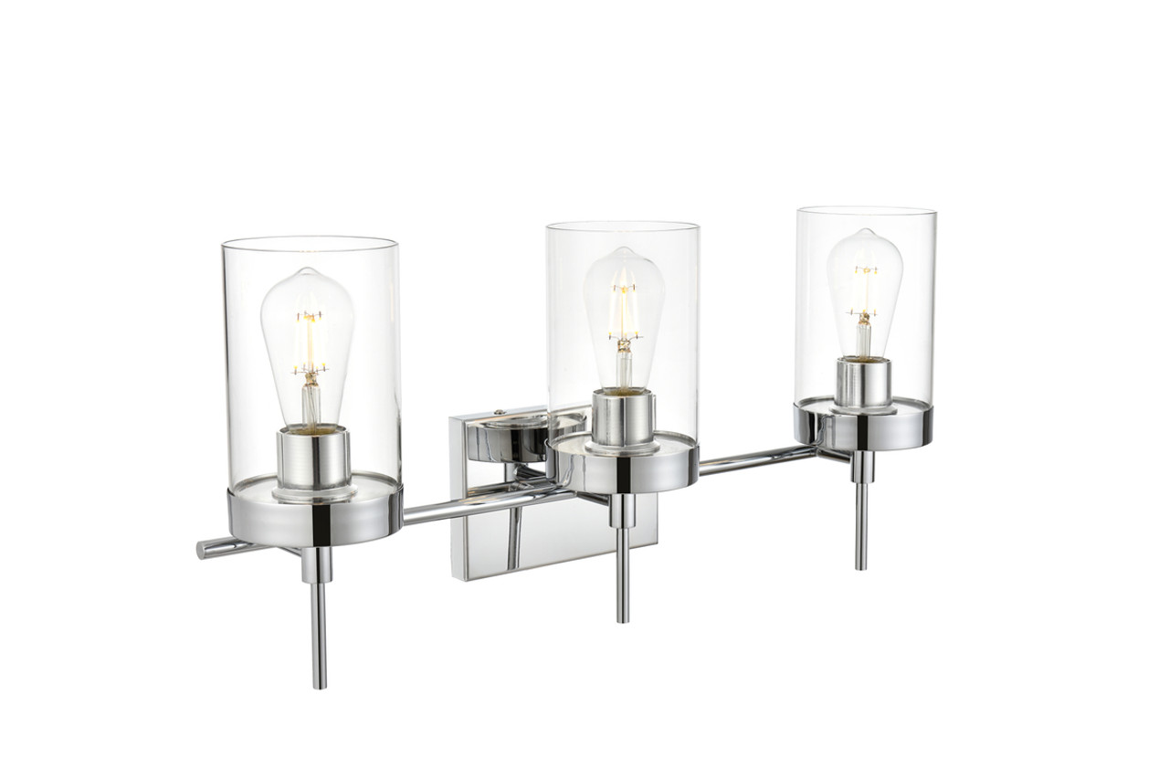 Living District LD7319W24CH Benny 3 light Chrome and Clear Bath Sconce Living District LD7319W24CH Benny 3 light Chrome and Clear Bath Sconce