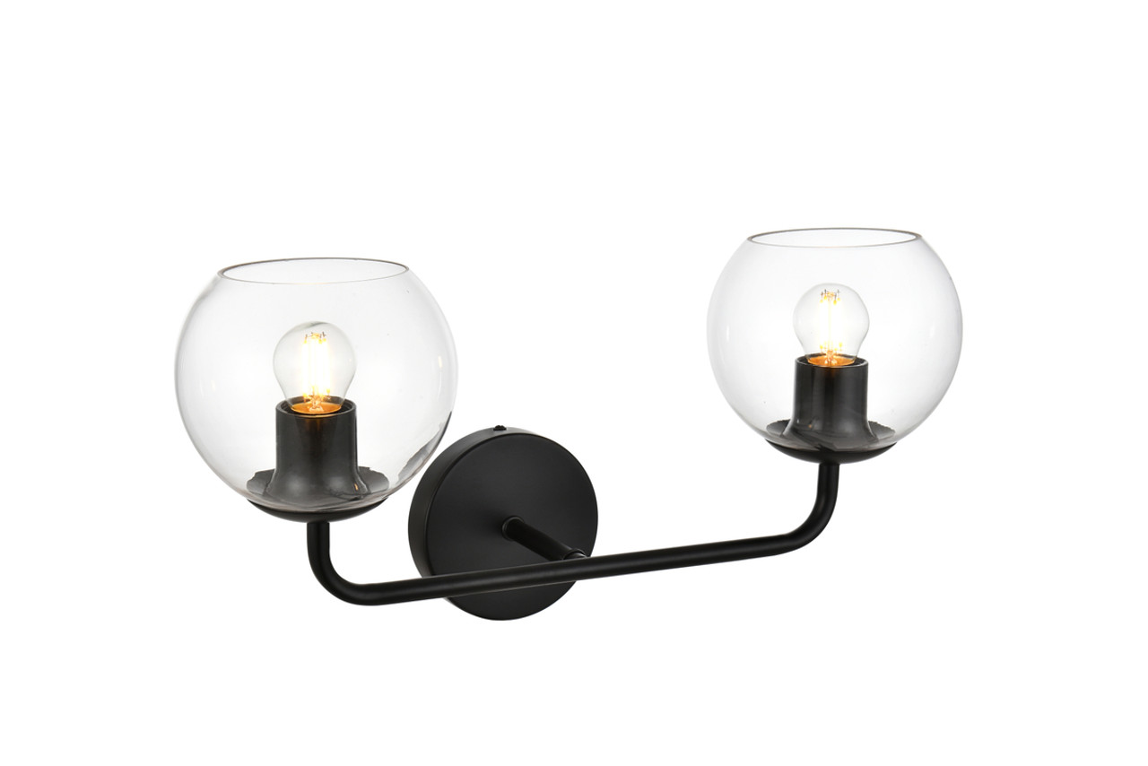 Living District LD7321W19BLK Genesis 2 light Black and Clear Bath Sconce