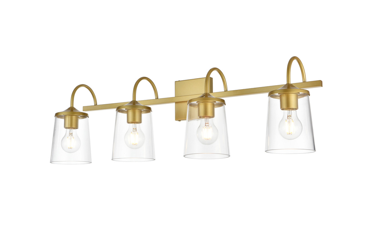 Living District LD7313W33BRA Avani 4 light Brass and Clear Bath Sconce