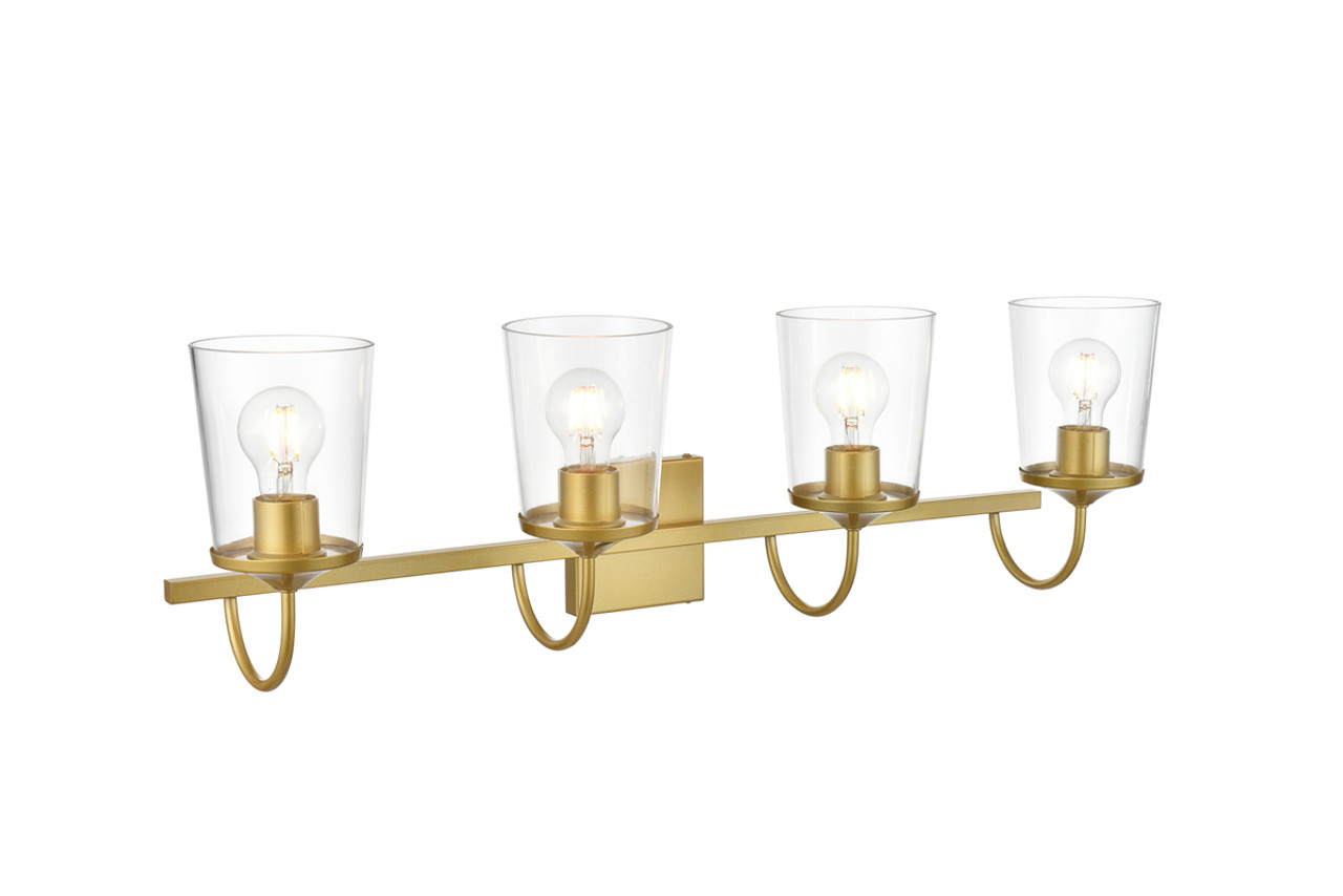 Living District LD7313W33BRA Avani 4 light Brass and Clear Bath Sconce