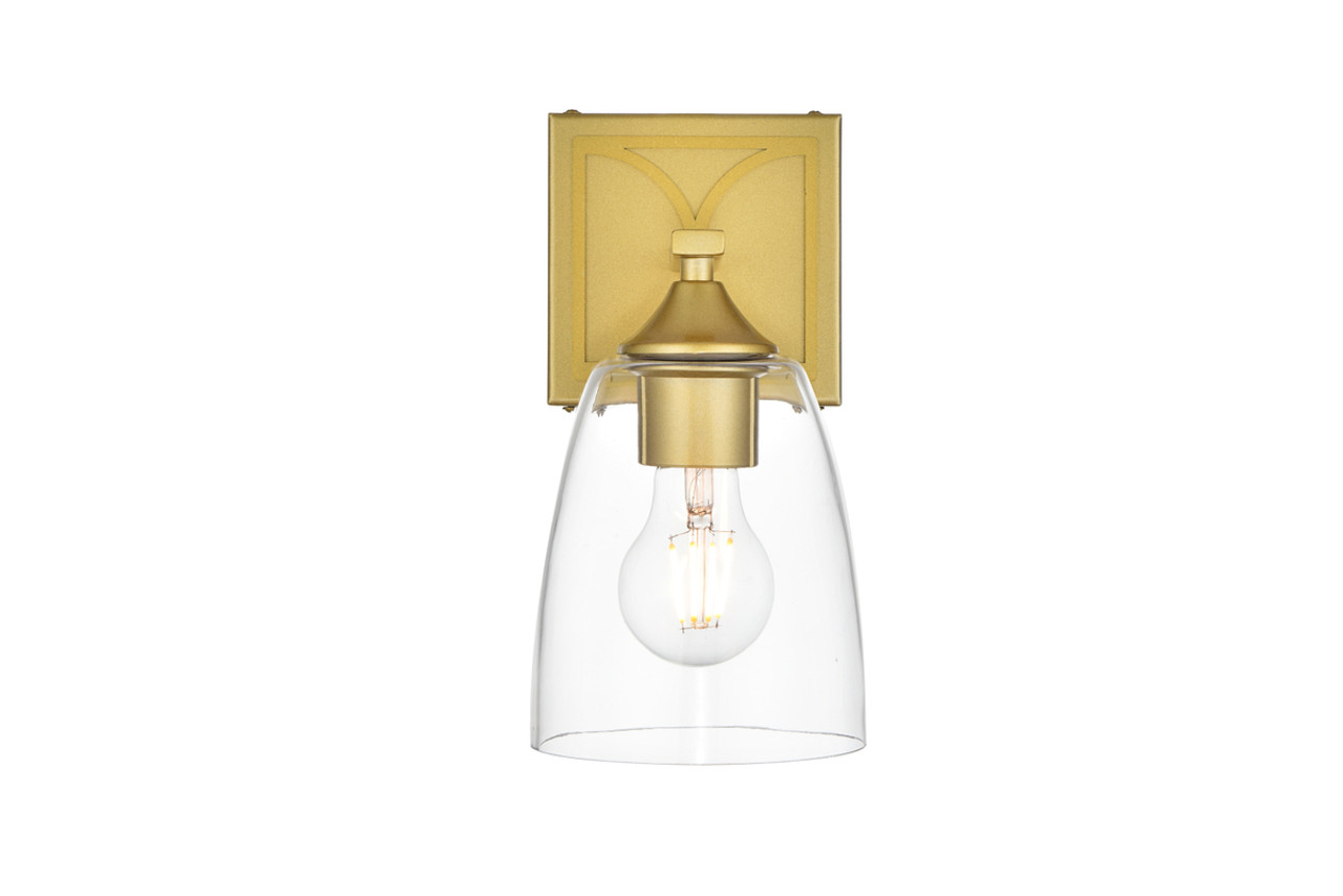 Living District LD7309W5BRA Harris 1 light Brass and Clear Bath Sconce