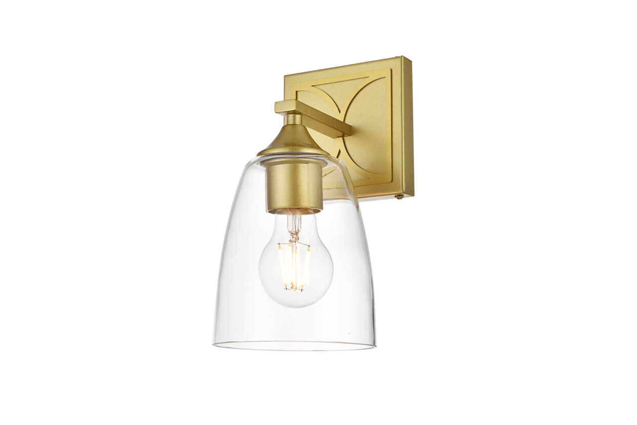 Living District LD7309W5BRA Harris 1 light Brass and Clear Bath Sconce