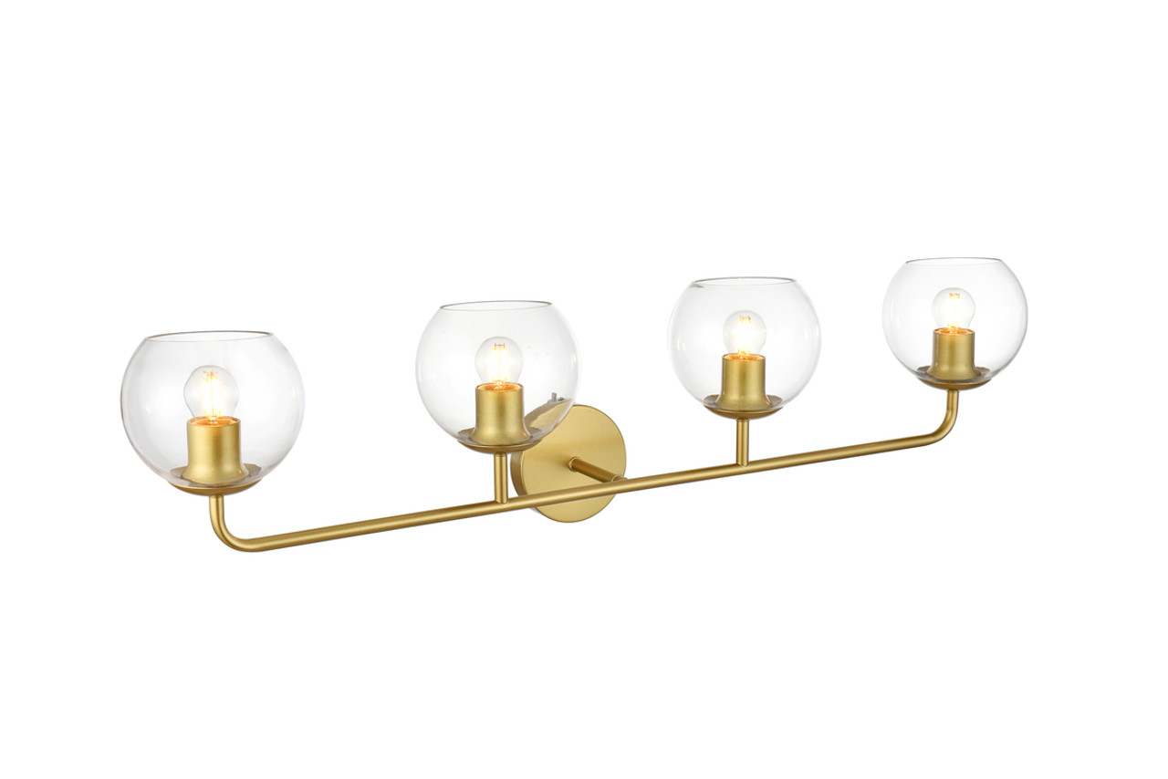 Living District LD7321W37BRA Genesis 4 light Brass and Clear Bath Sconce