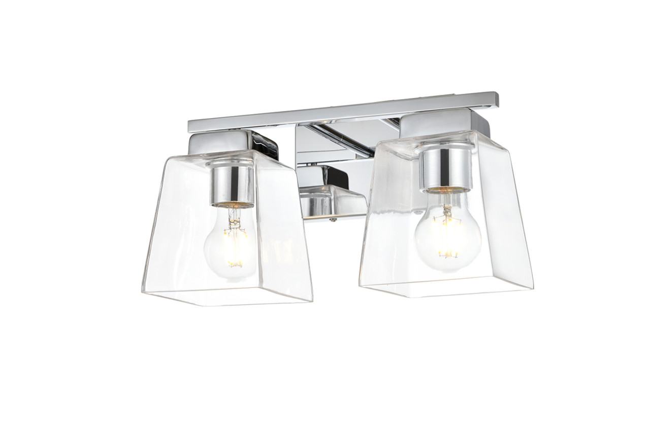 Living District LD7312W14CH Merrick 2 light Chrome and Clear Bath Sconce