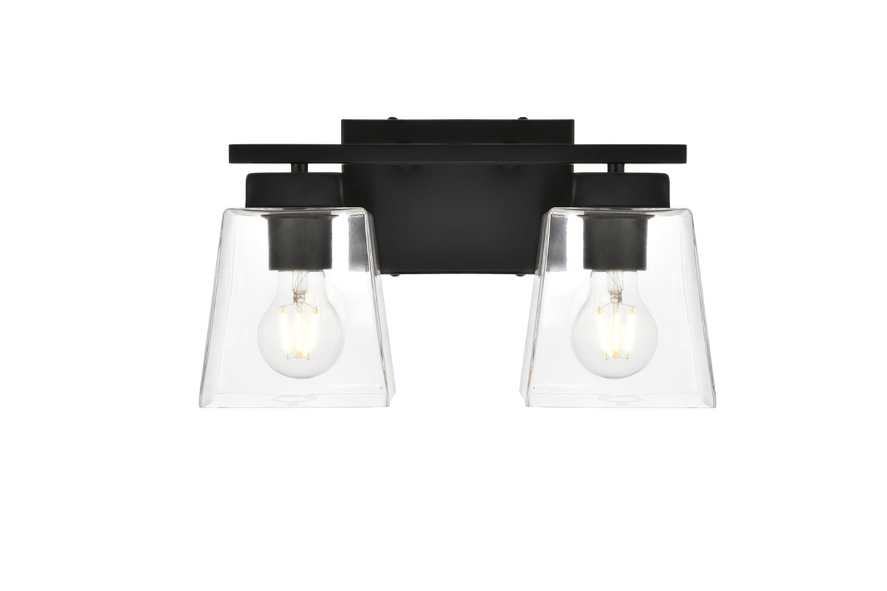 Living District LD7312W14BLK Merrick 2 light Black and Clear Bath Sconce