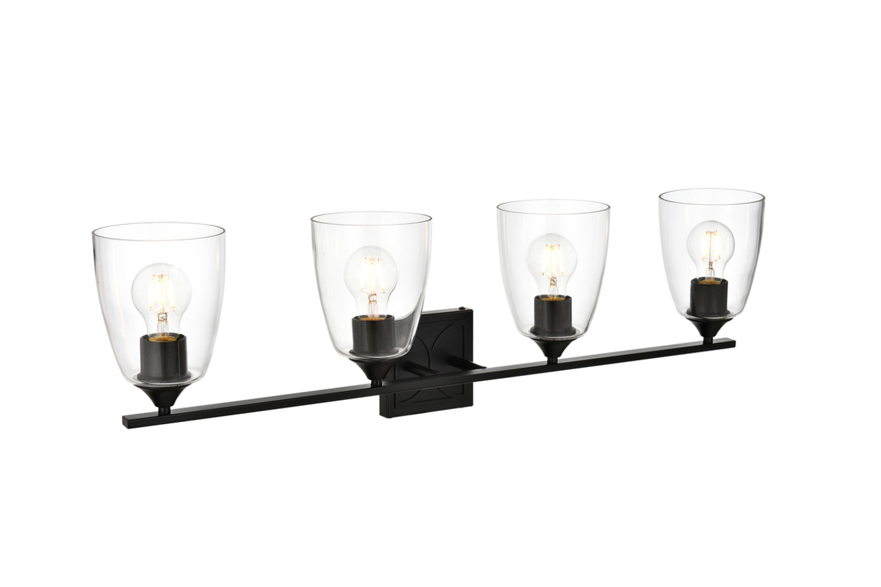 Living District LD7309W34BLK Harris 4 light Black and Clear Bath Sconce
