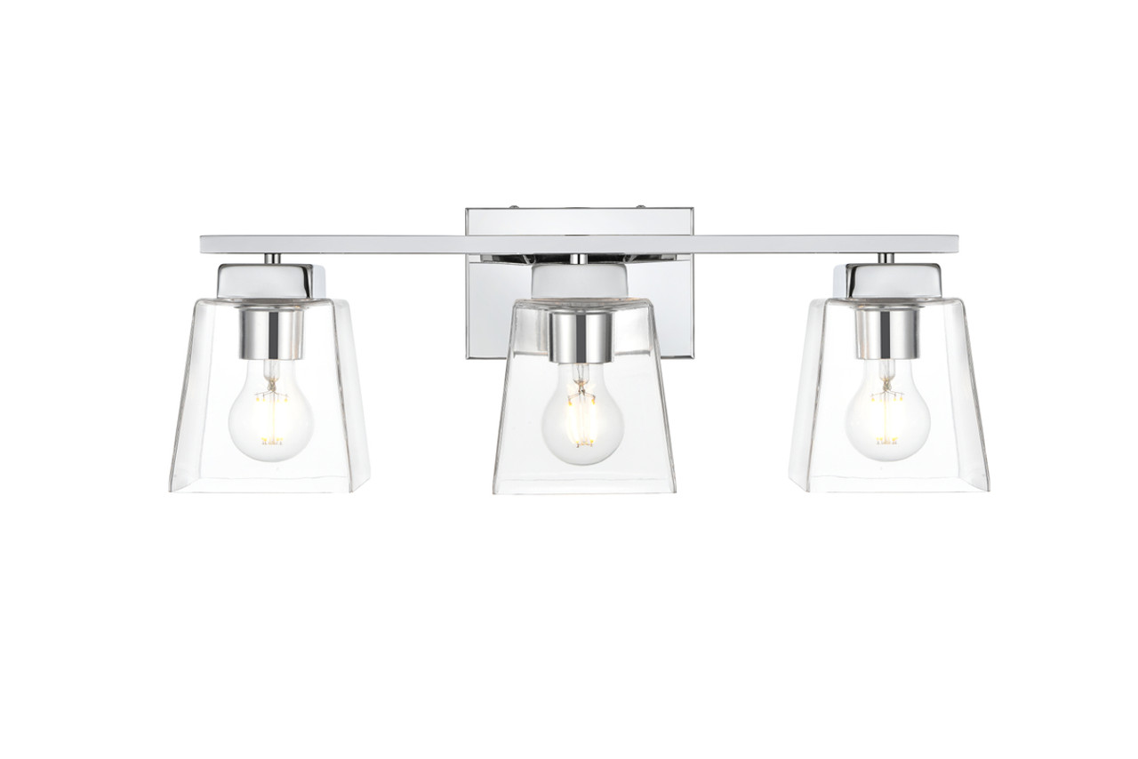 Living District LD7312W23CH Merrick 3 light Chrome and Clear Bath Sconce