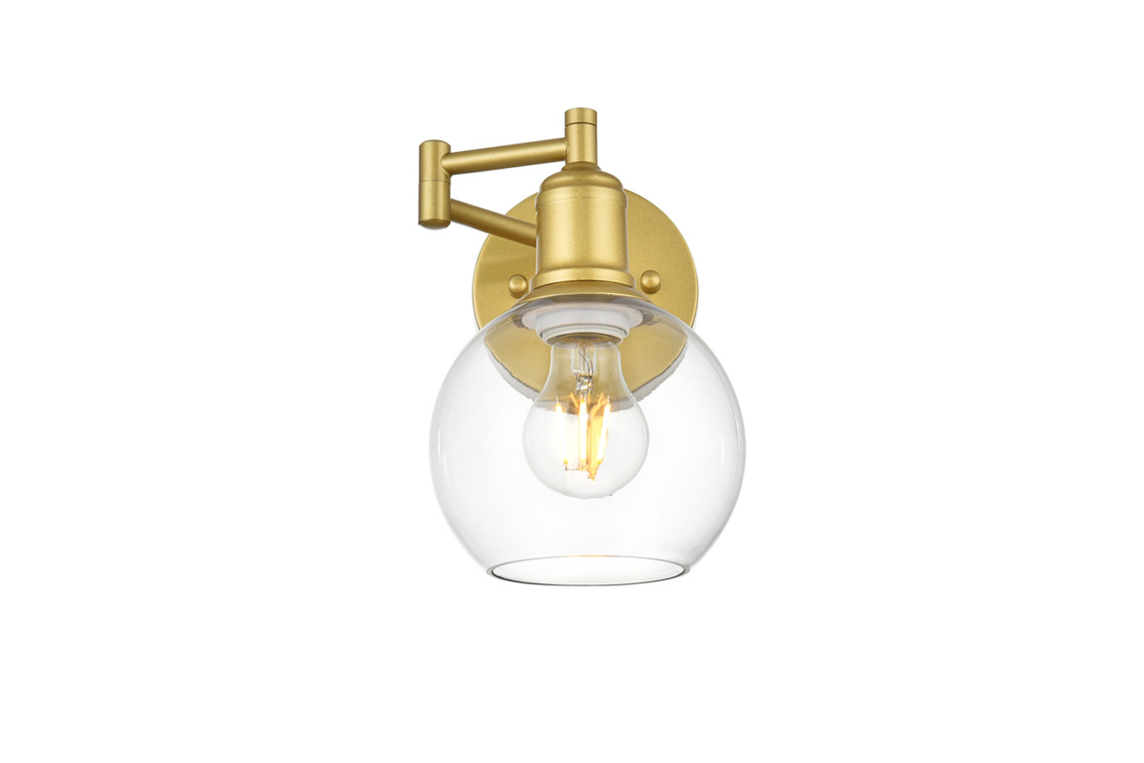 Living District LD7327W6BRA Davian 1 light Brass and Clear swing arm wall sconce