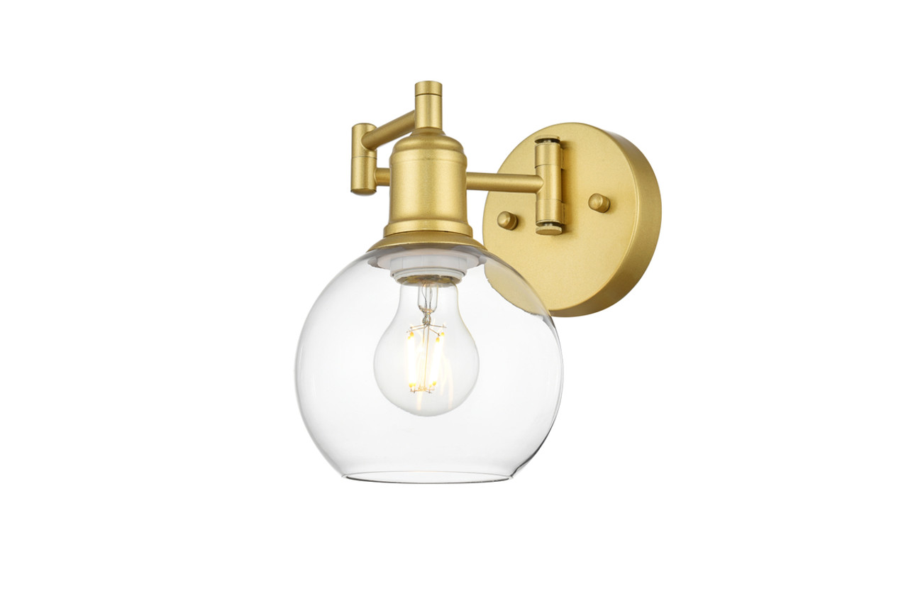 Living District LD7327W6BRA Davian 1 light Brass and Clear swing arm wall sconce