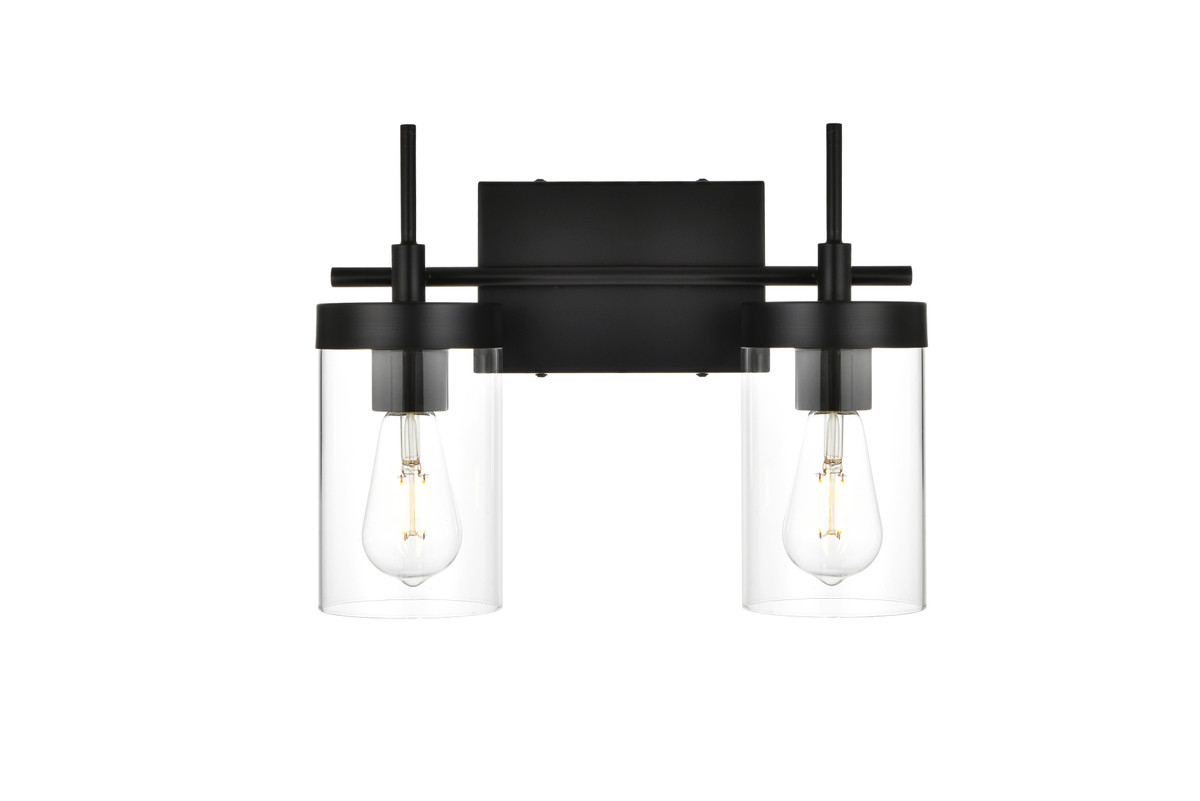 Living District LD7319W14BLK Benny 2 light Black and Clear Bath Sconce