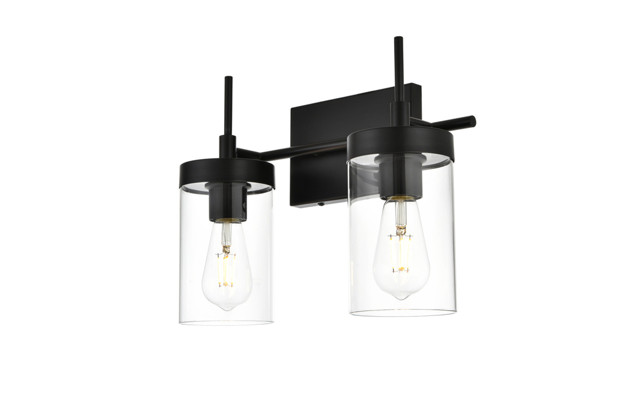 Living District LD7319W14BLK Benny 2 light Black and Clear Bath Sconce