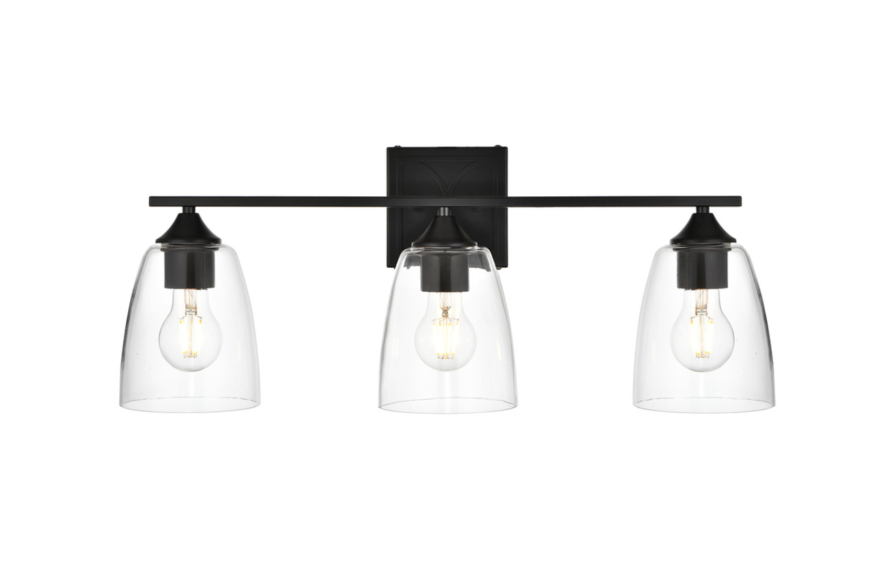 Living District LD7309W24BLK Harris 3 light Black and Clear Bath Sconce