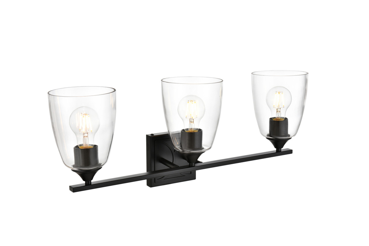 Living District LD7309W24BLK Harris 3 light Black and Clear Bath Sconce