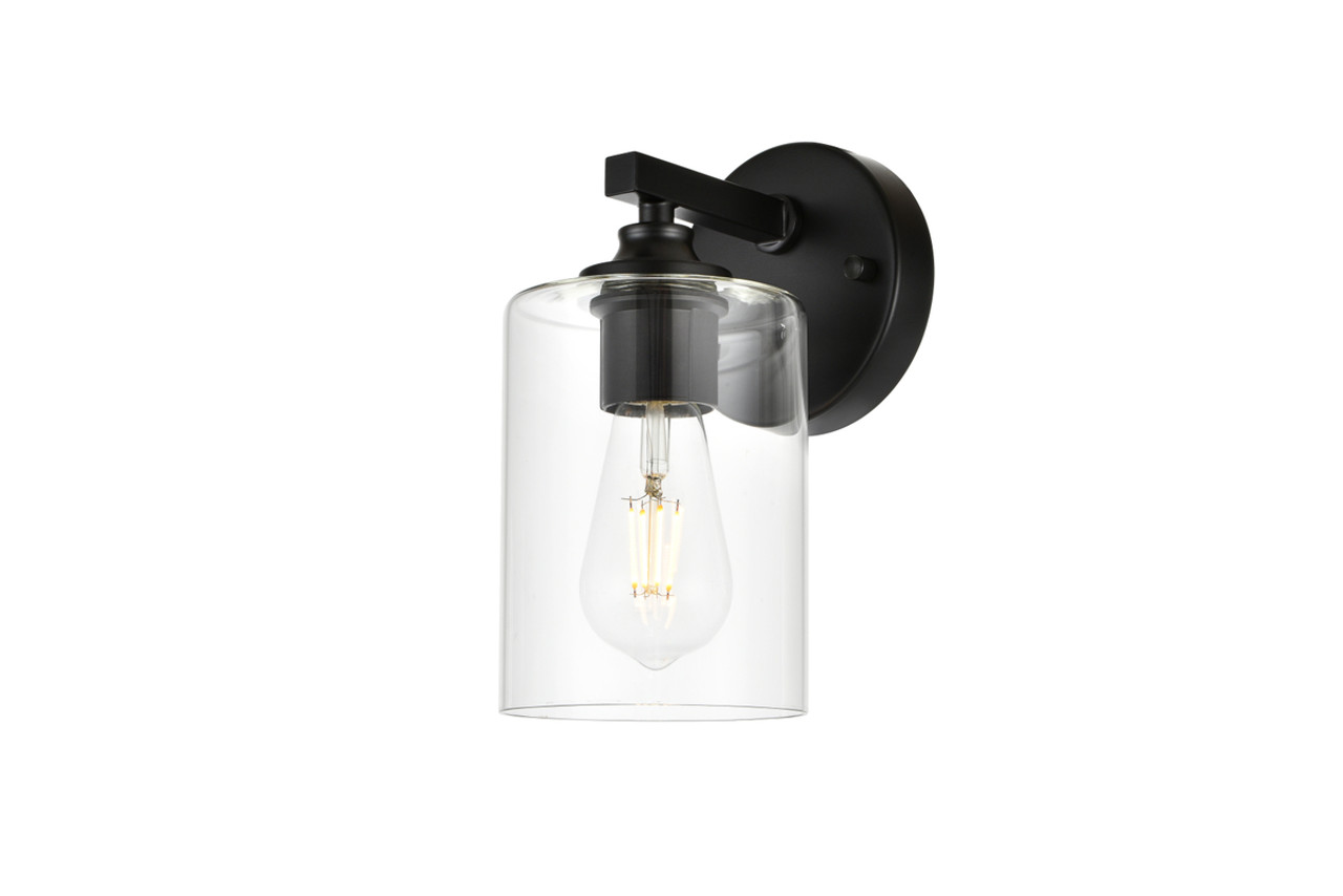 Living District LD7315W5BLK Mayson 1 light Black and Clear Bath Sconce