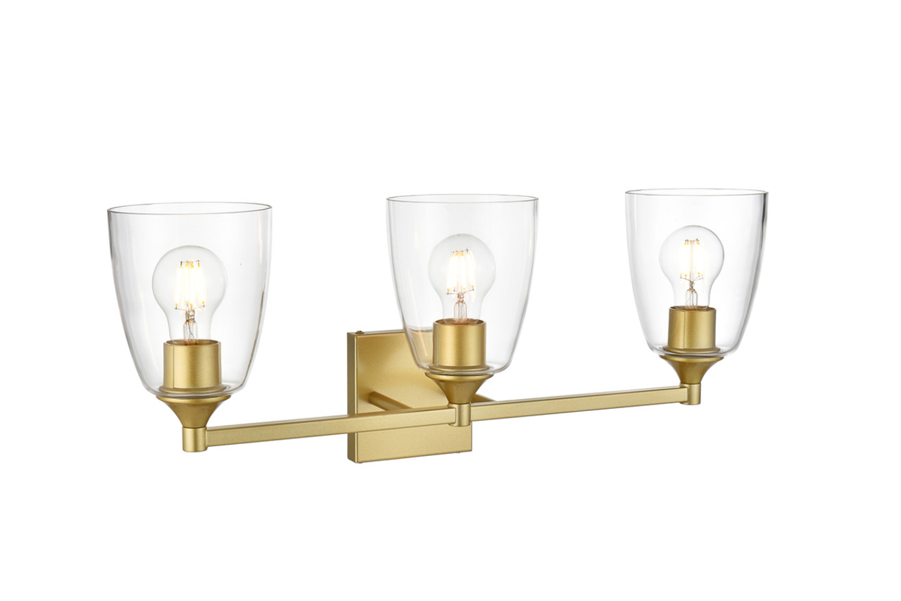 Living District LD7307W24BRA Gianni 3 light Brass and Clear Bath Sconce