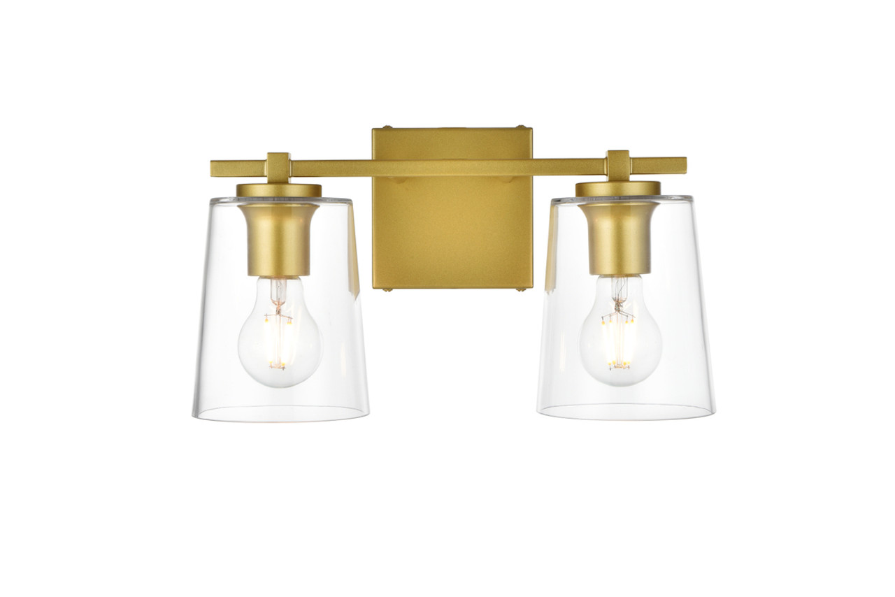 Living District LD7310W14BRA Kacey 2 light Brass and Clear Bath Sconce