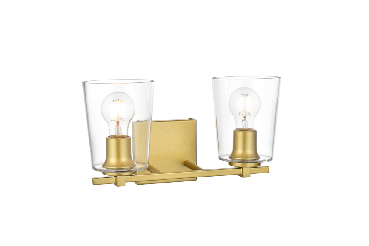 Living District LD7310W14BRA Kacey 2 light Brass and Clear Bath Sconce