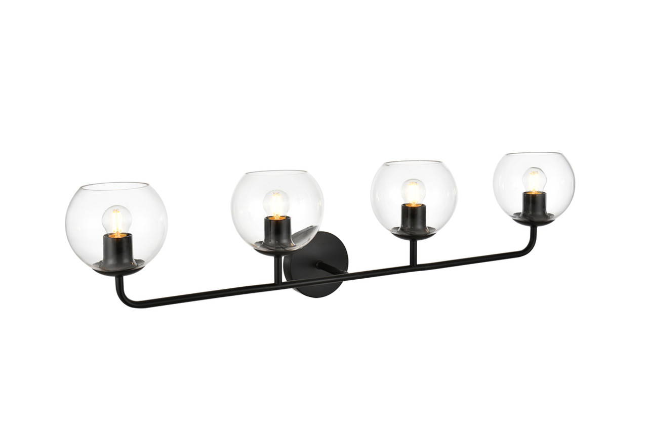 Living District LD7321W37BLK Genesis 4 light Black and Clear Bath Sconce