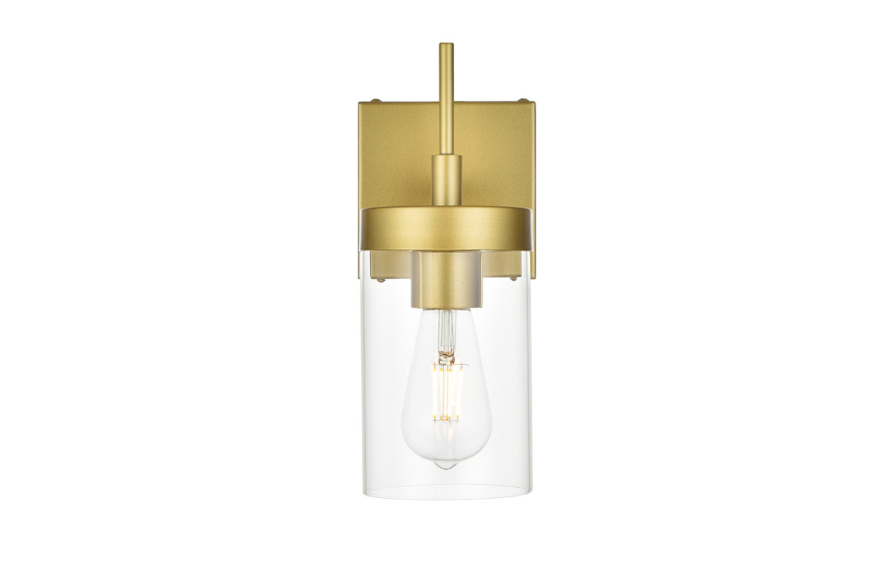 Living District LD7319W5BRA Benny 1 light Brass and Clear Bath Sconce