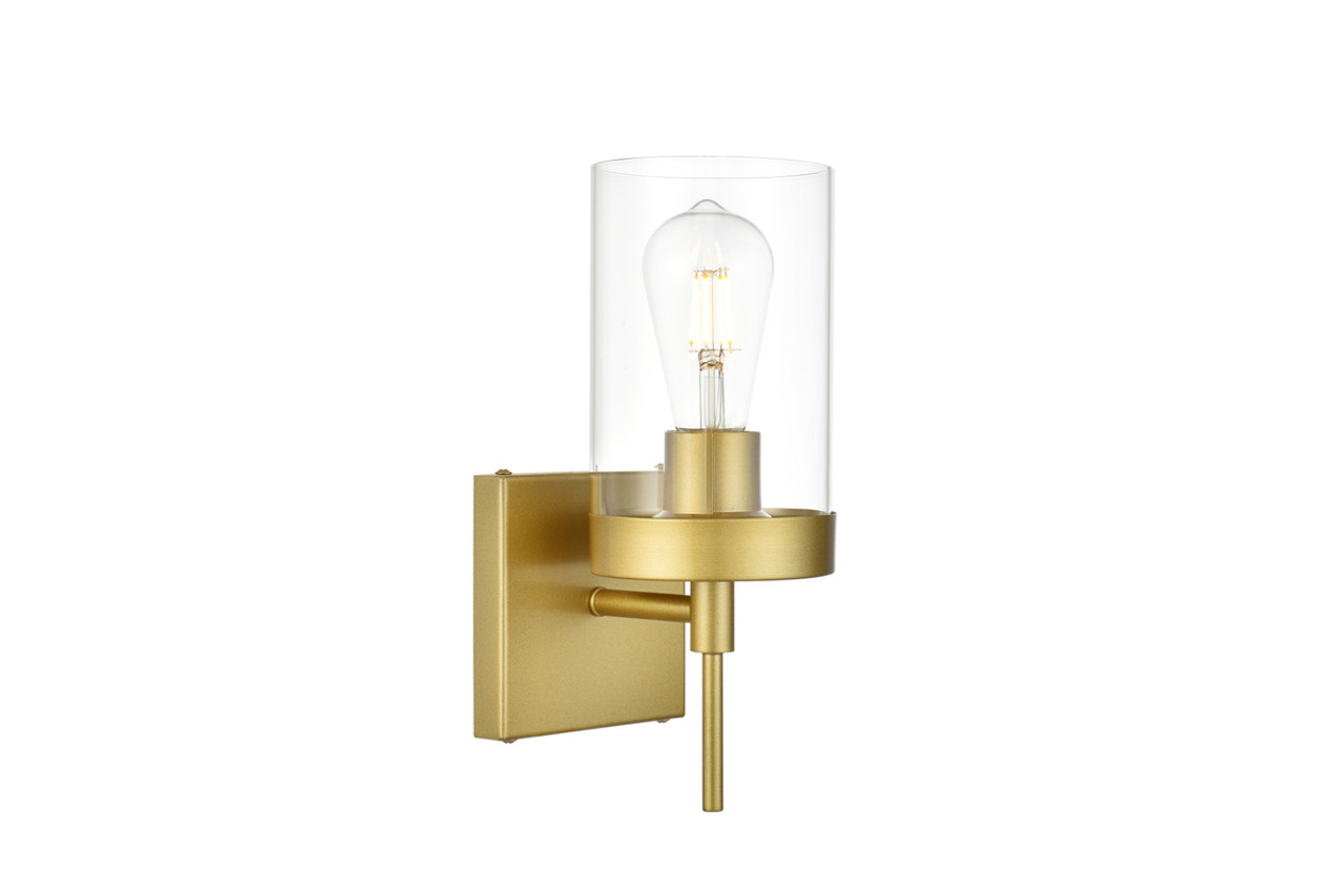 Living District LD7319W5BRA Benny 1 light Brass and Clear Bath Sconce