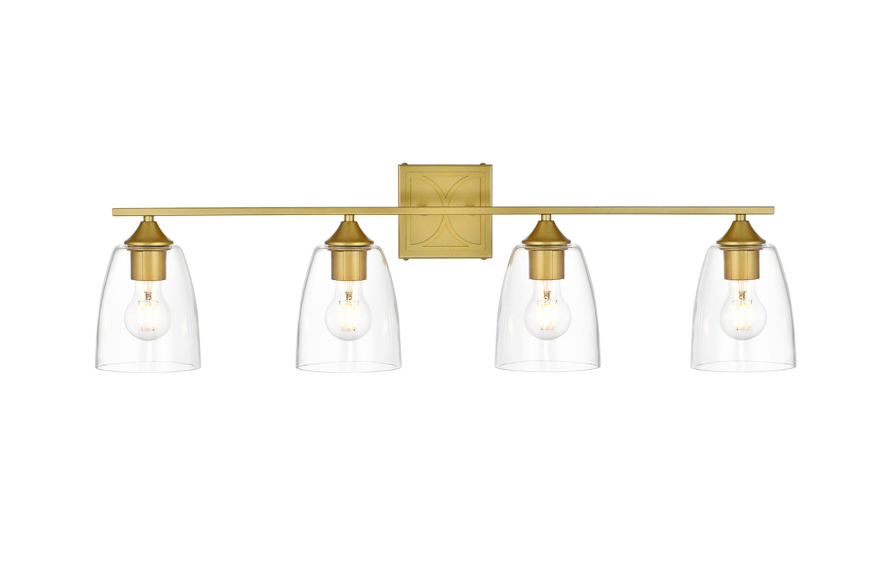 Living District LD7309W34BRA Harris 4 light Brass and Clear Bath Sconce