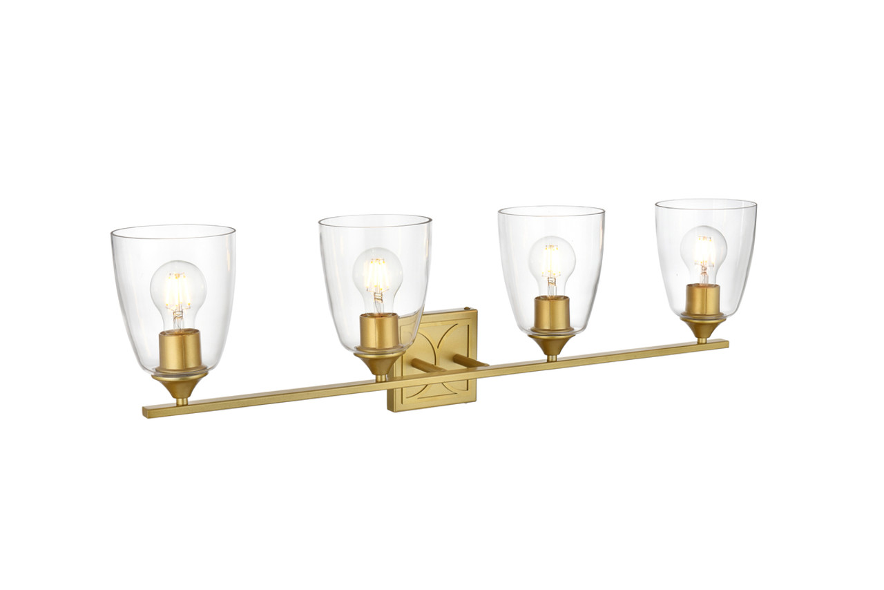 Living District LD7309W34BRA Harris 4 light Brass and Clear Bath Sconce