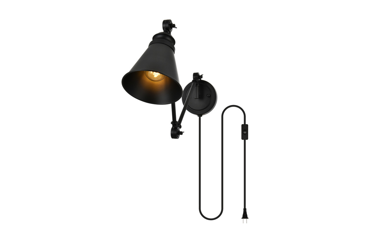 Living District LD7328W6BLK Van 1 light Black swing arm plug in wall sconce