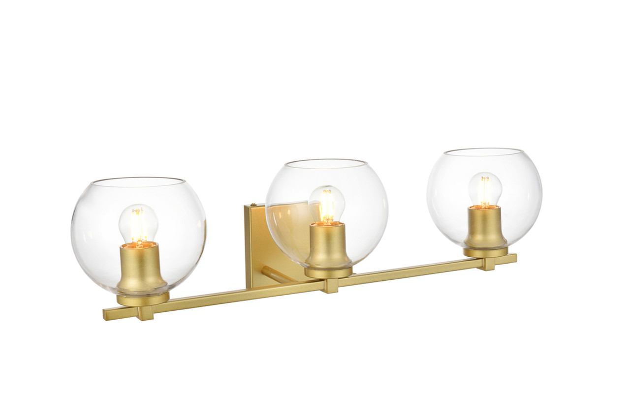 Living District LD7311W24BRA Juelz 3 light Brass and Clear Bath Sconce