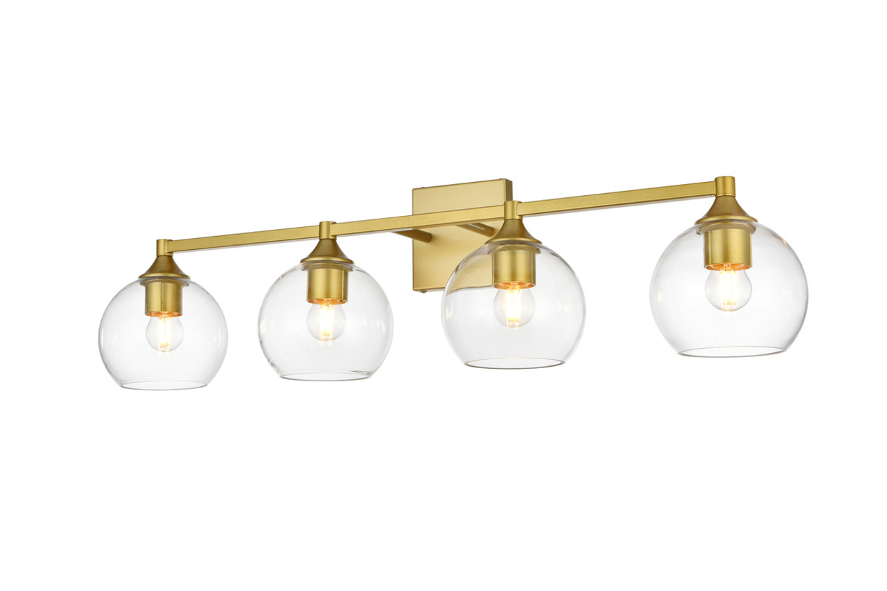 Living District LD7308W33BRA Foster 4 light Brass and Clear Bath Sconce