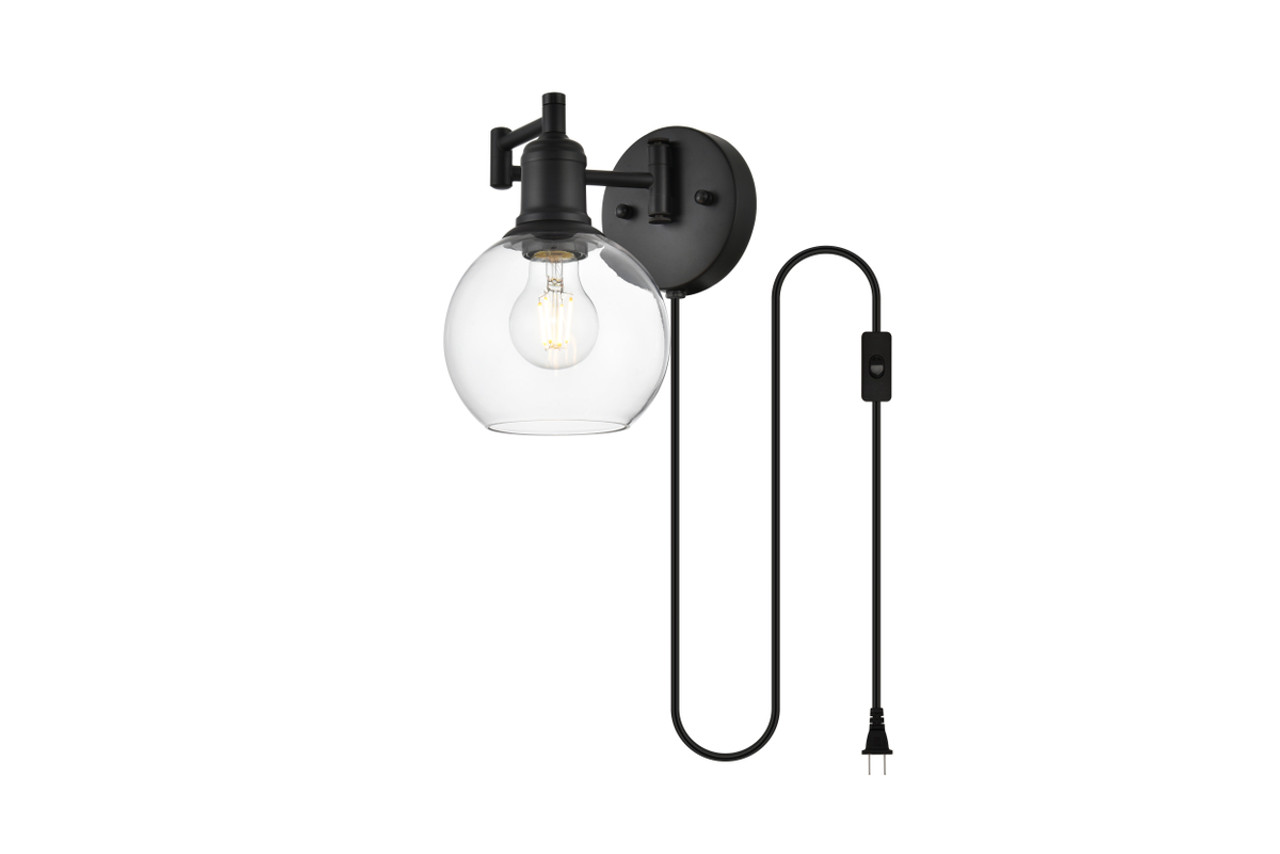 Living District LD7332W6BLK Caspian 1 light Black and Clear swing arm plug in wall sconce