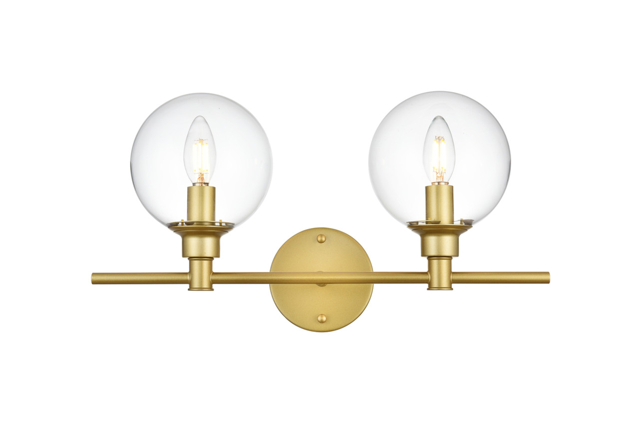 Living District LD7318W19BRA Jaelynn 2 light Brass and Clear Bath Sconce