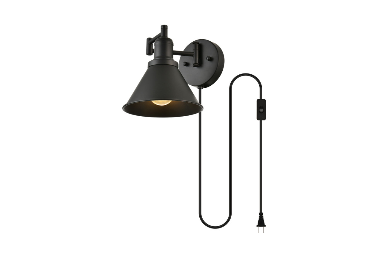 Living District LD7331W7BLK Jair 1 light Black swing arm plug in wall sconce