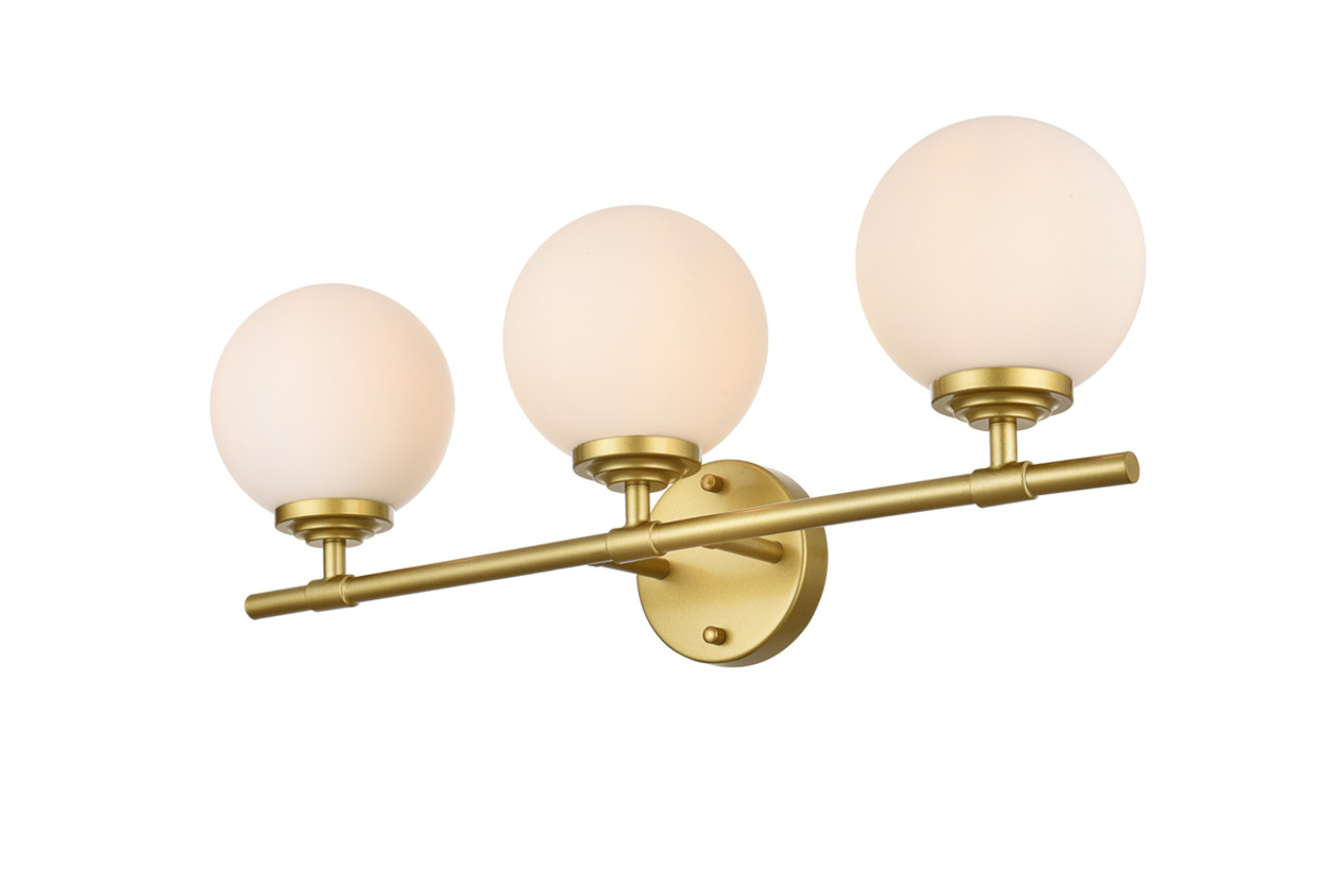 Living District LD7301W24BRA Ansley 3 light Brass and frosted white Bath Sconce