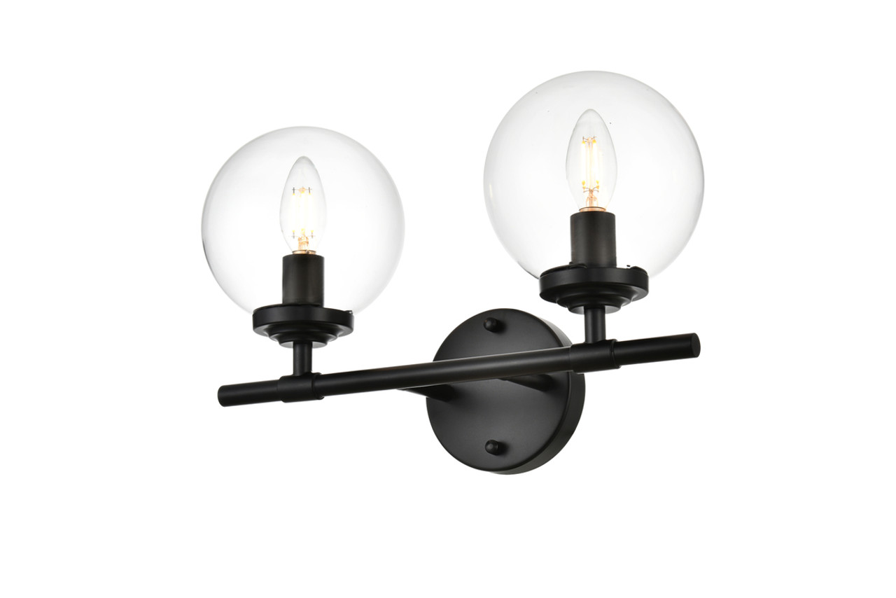 Living District LD7302W15BLK Ingrid 2 light Black and Clear Bath Sconce