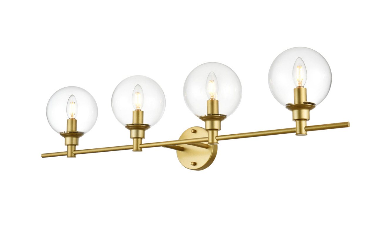 Living District LD7318W38BRA Jaelynn 4 light Brass and Clear Bath Sconce