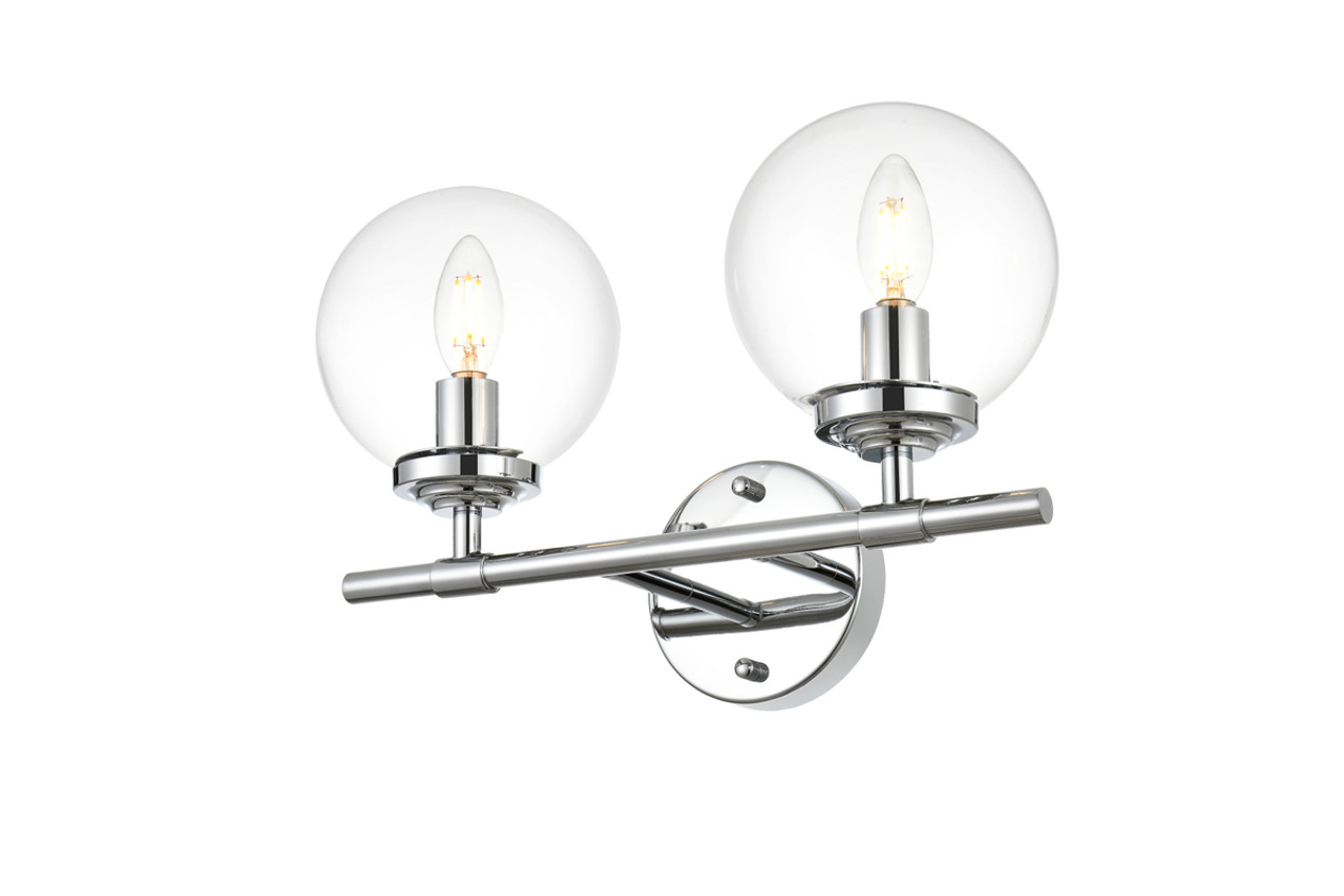 Living District LD7302W15CH Ingrid 2 light Chrome and Clear Bath Sconce