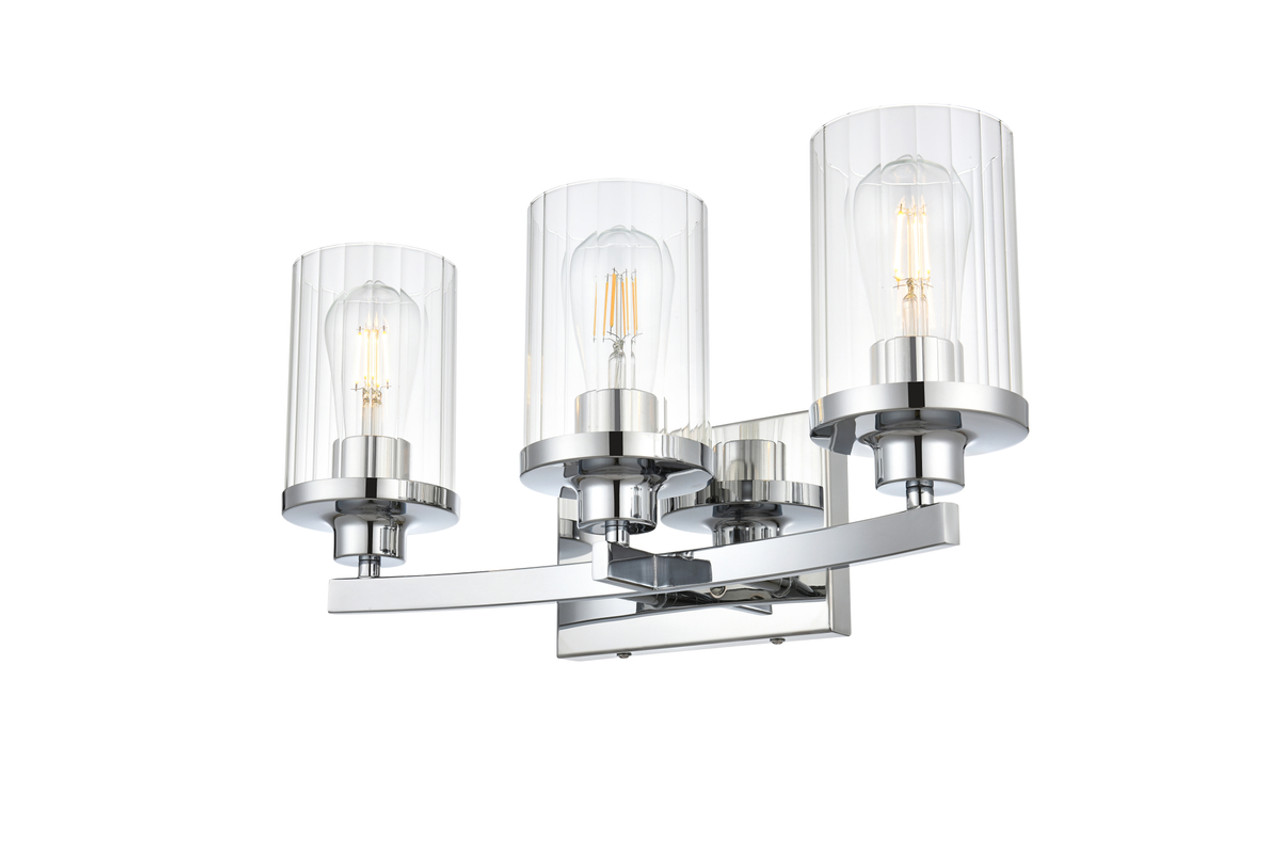 Living District LD7316W18CH Saanvi 3 light Chrome and Clear Bath Sconce