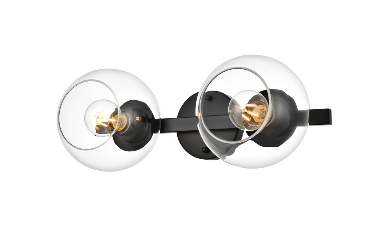 Living District LD7320W17BLK Rogelio 2 light Black and Clear Bath Sconce