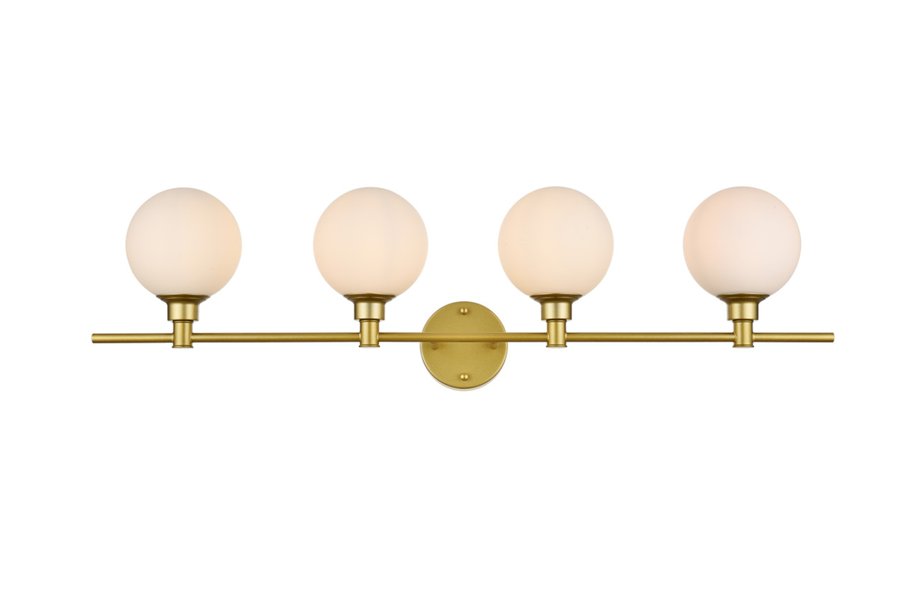 Living District LD7317W38BRA Cordelia 4 light Brass and frosted white Bath Sconce