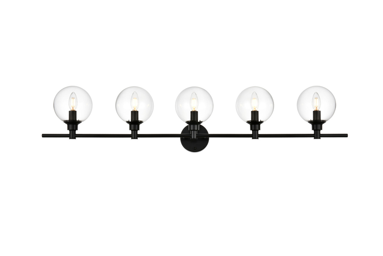 Living District LD7318W47BLK Jaelynn 5 light Black and Clear Bath Sconce