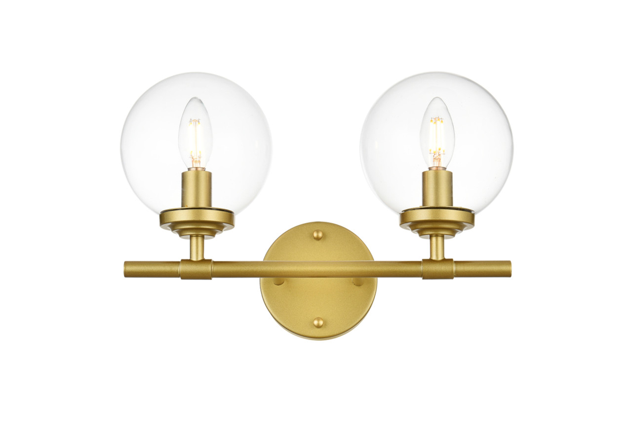 Living District LD7302W15BRA Ingrid 2 light Brass and Clear Bath Sconce