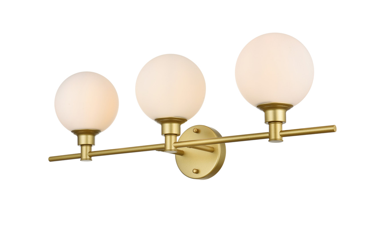 Living District LD7317W28BRA Cordelia 3 light Brass and frosted white Bath Sconce