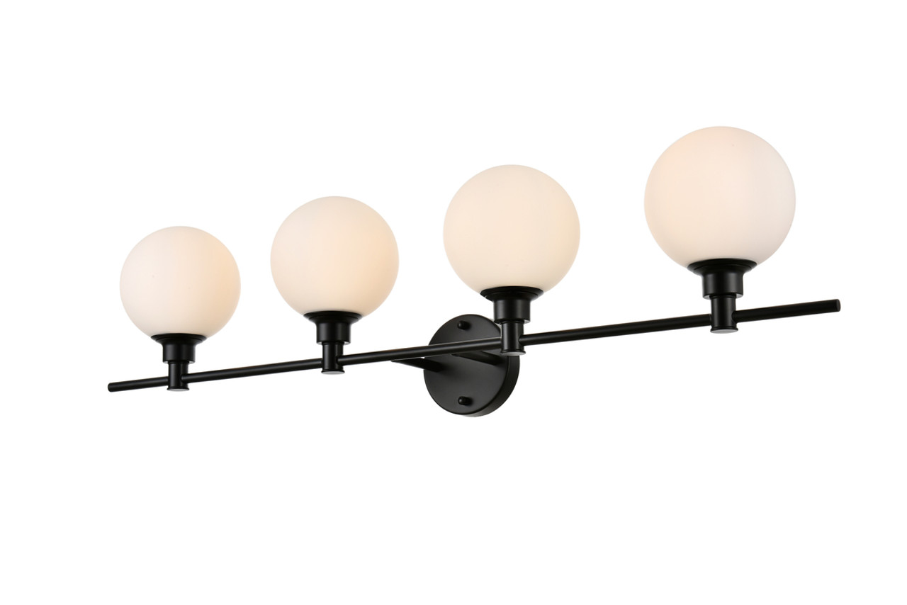 Living District LD7317W38BLK Cordelia 4 light Black and frosted white Bath Sconce